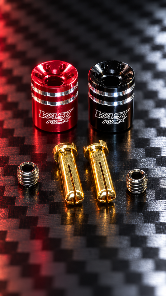 BULLET LIPO CONNECTOR PLUG SET  2MM WITH BILLET ALUMINUM +/- FASTENING PLUG PULL TABS